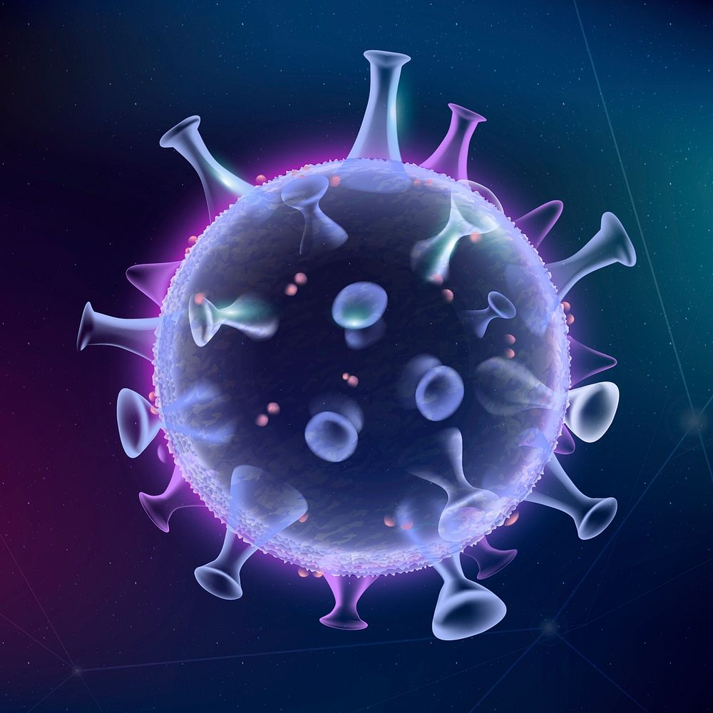 Covid-19 virus cell biotechnology purple neon graphic