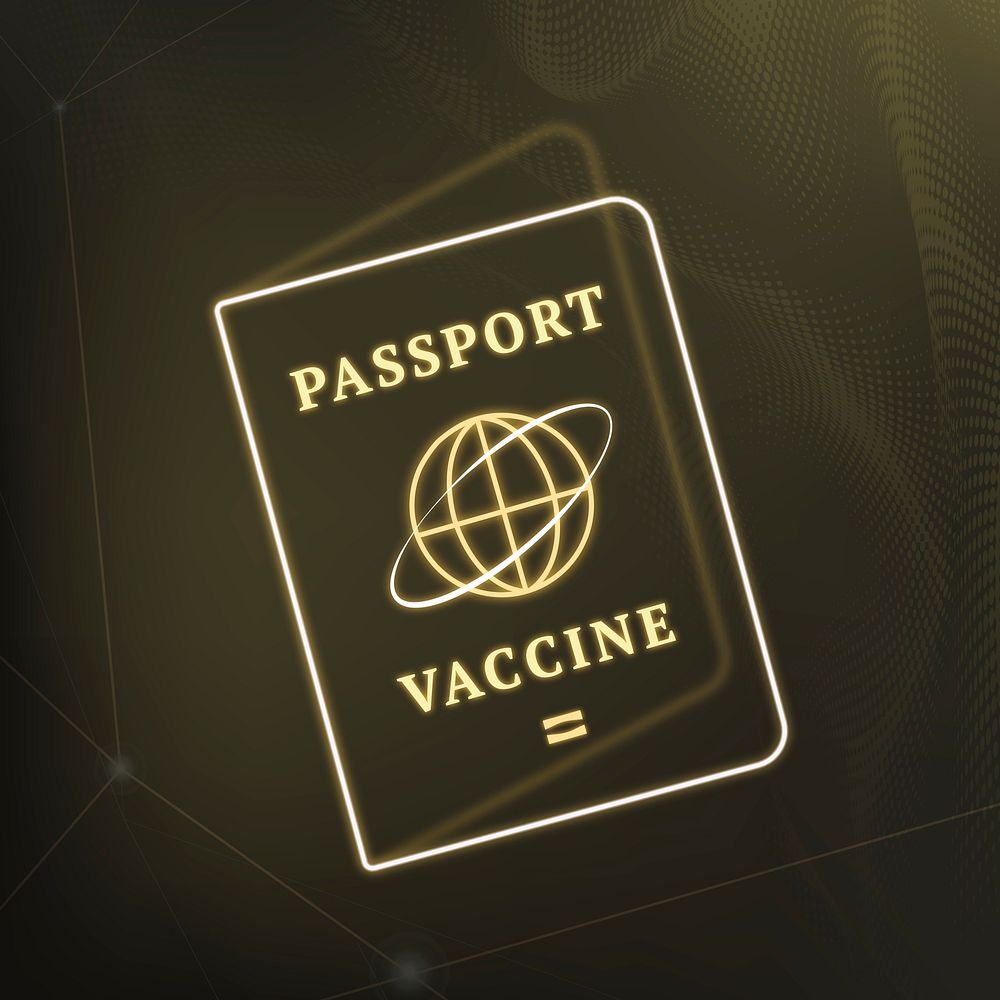 Covid-19 vaccine certificate passport psd gold neon graphic