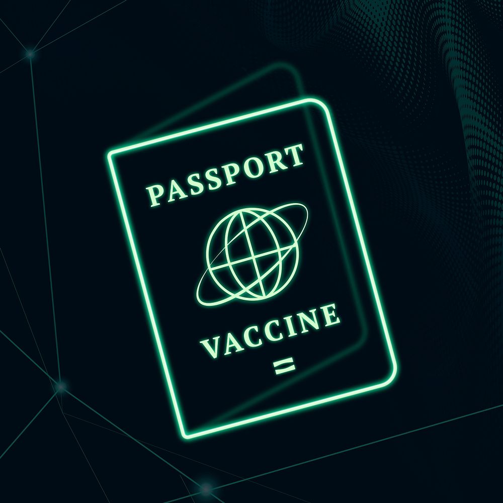 Covid-19 vaccine certificate passport green neon graphic