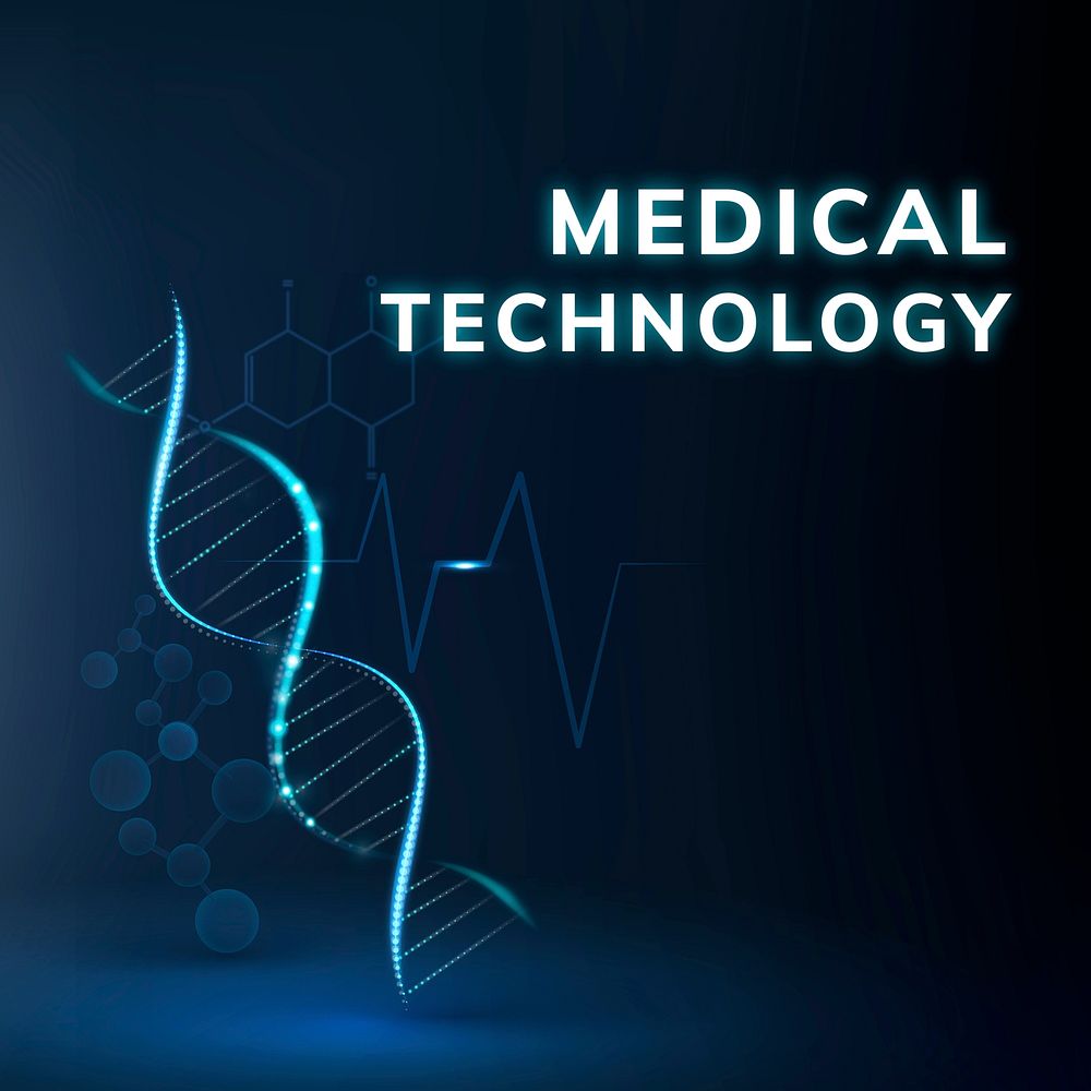 Medical technology science template vector with DNA helix social media post