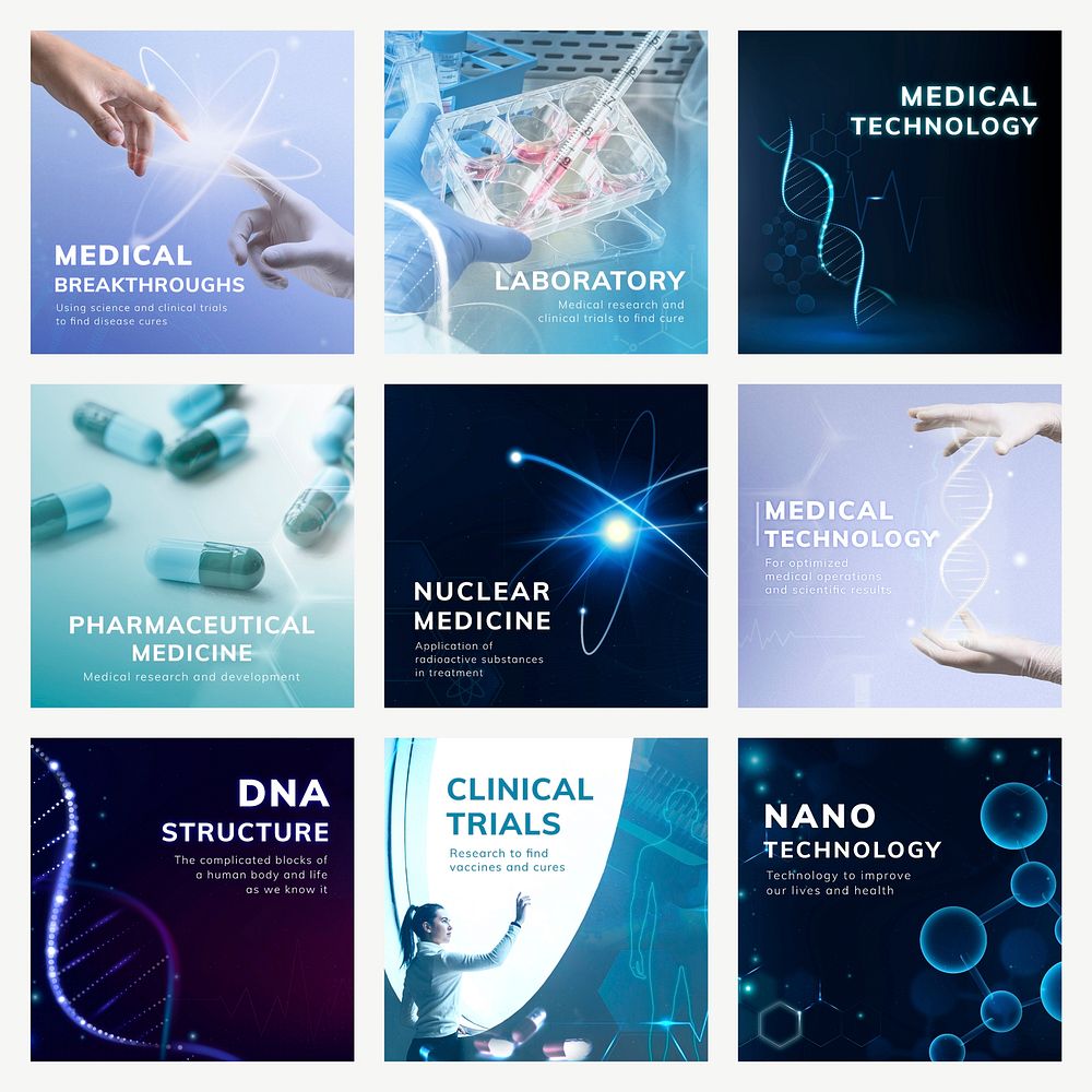 Medical science technology template vector futuristic innovation social media post set