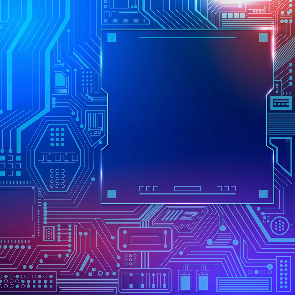 Motherboard circuit technology background psd in gradient blue