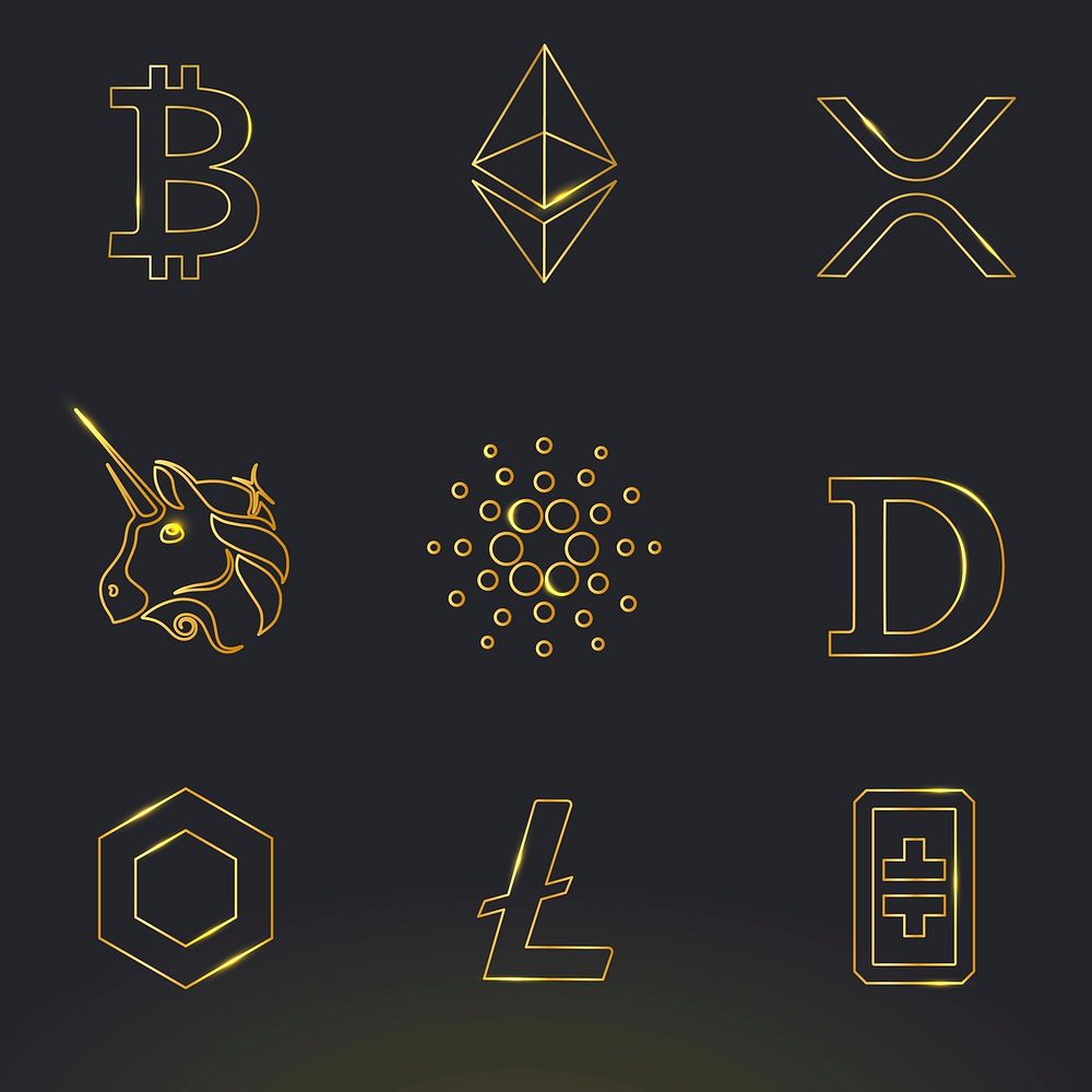 Digital asset icons vector in gold fintech blockchain concept collection