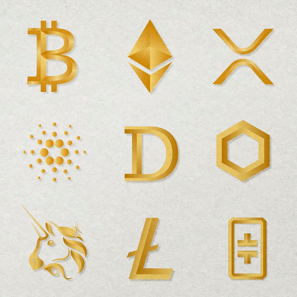 Digital asset icons vector in gold fintech blockchain concept collection