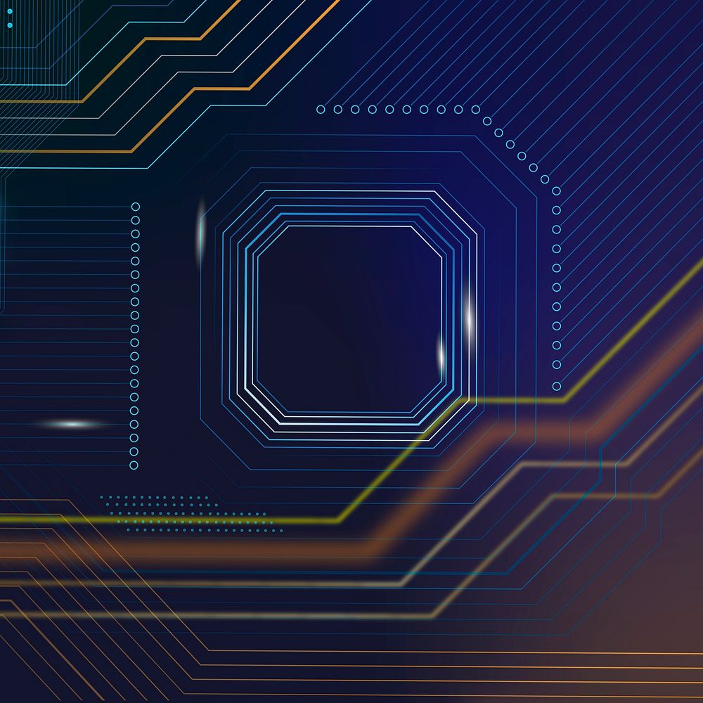 Smart microchip technology background psd in gradient blue