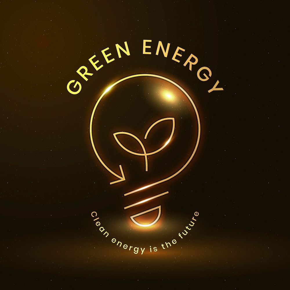 Environmental light bulb logo vector with green energy text