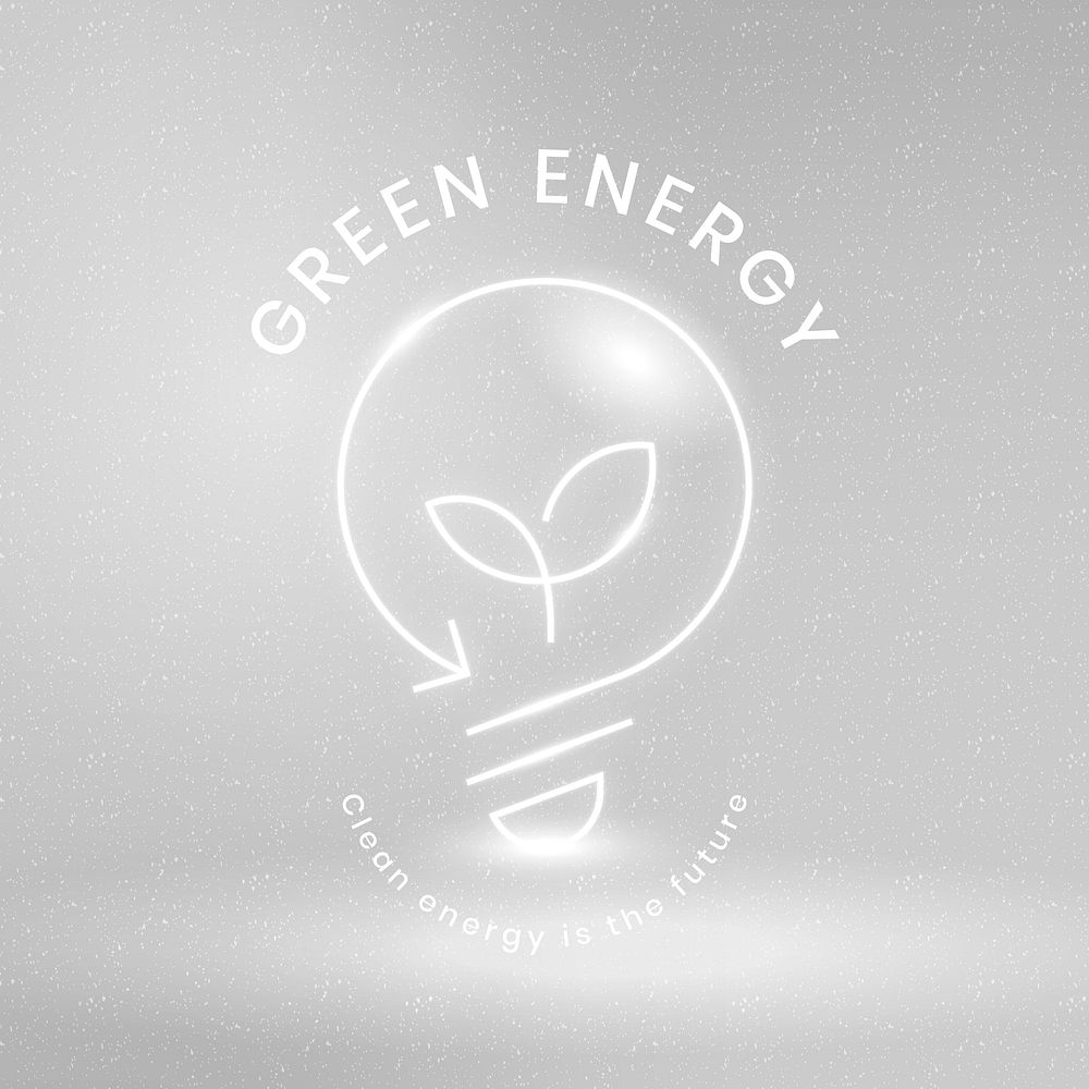 Environmental light bulb logo with green energy text
