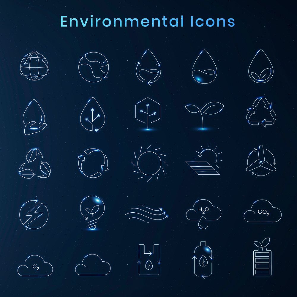 Environmental icon psd in blue tone set