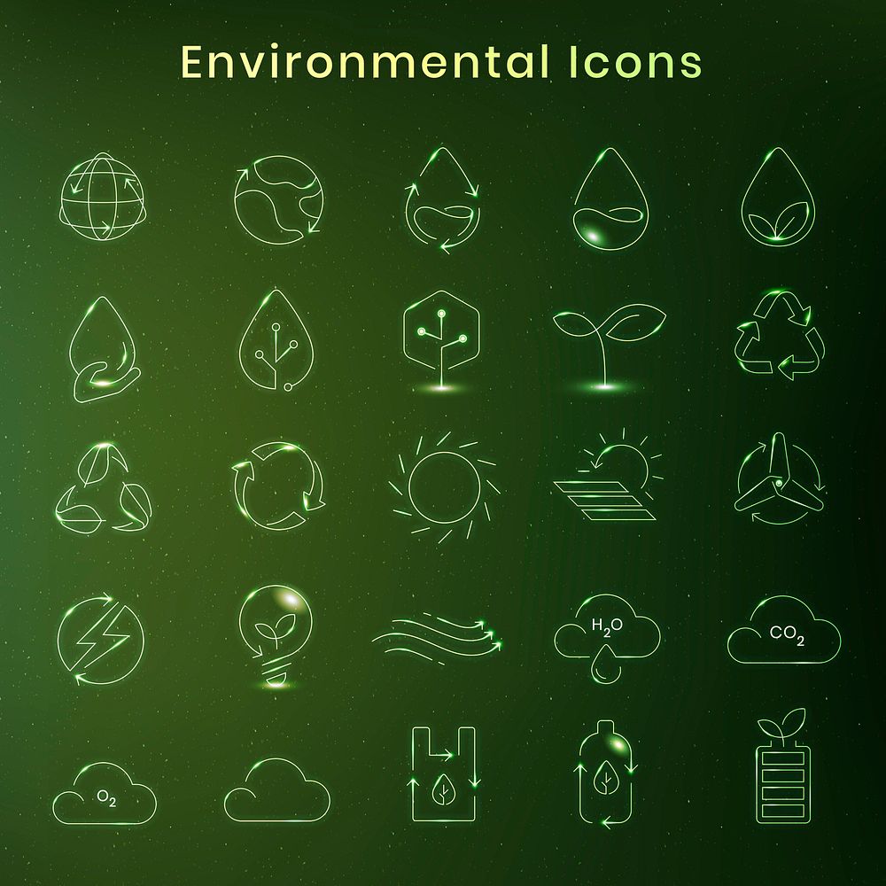 Environmental icon psd in green tone set