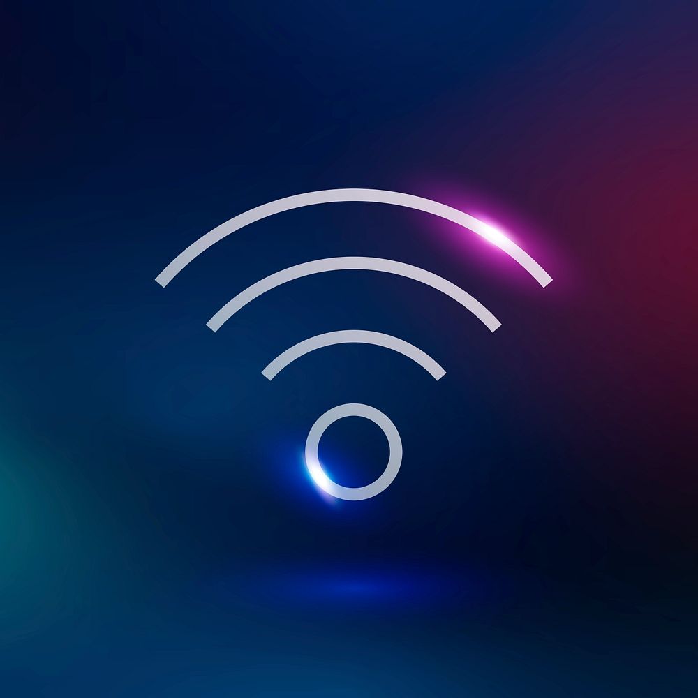 Wifi internet psd technology icon in neon purple on gradient background