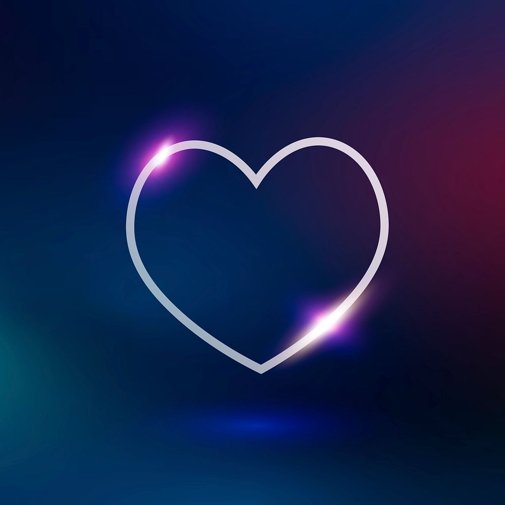 Heart psd technology icon in neon purple on gradient background