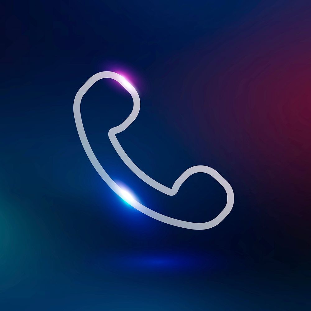 Phone call vector technology icon in neon purple on gradient background