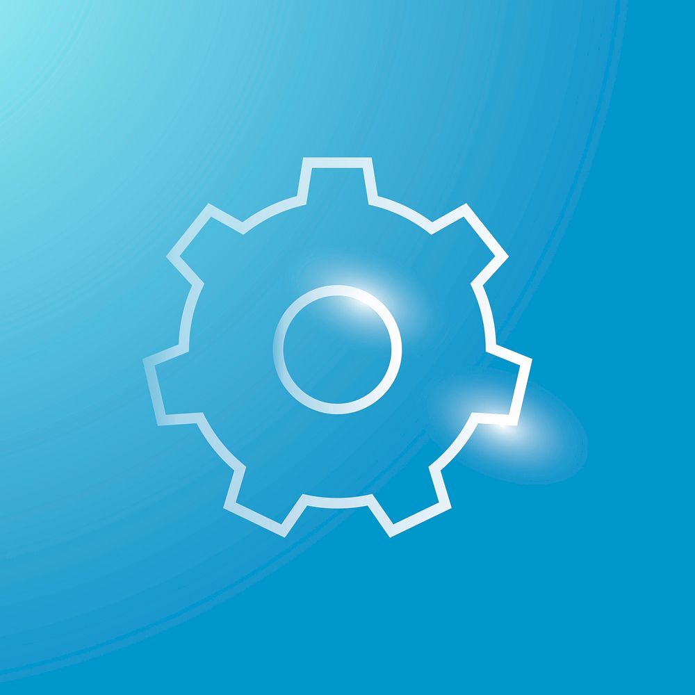 Setting gear vector technology icon in silver on gradient background