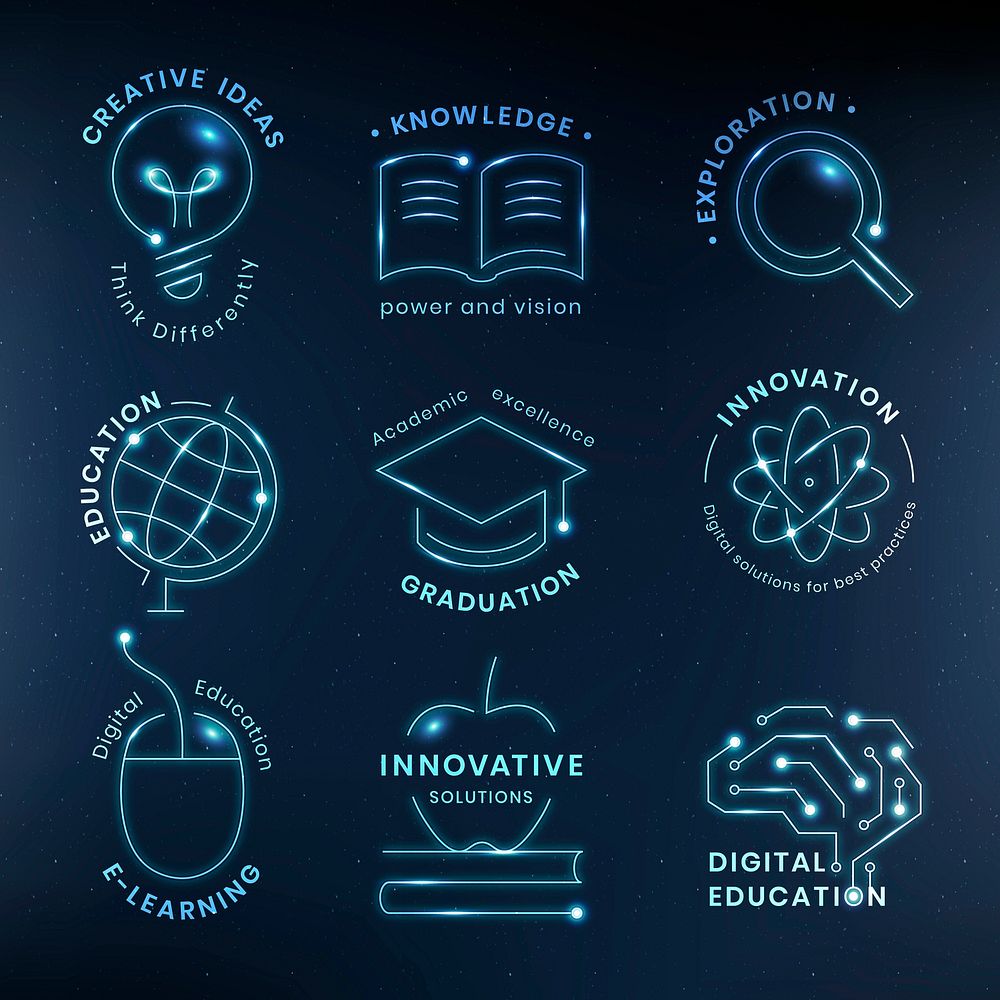 Education technology logo template vector in blue graphic set