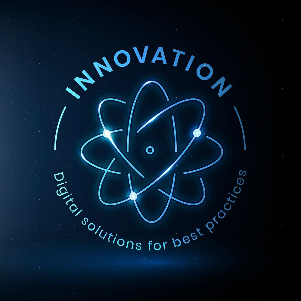 Innovation education logo with atom science graphic