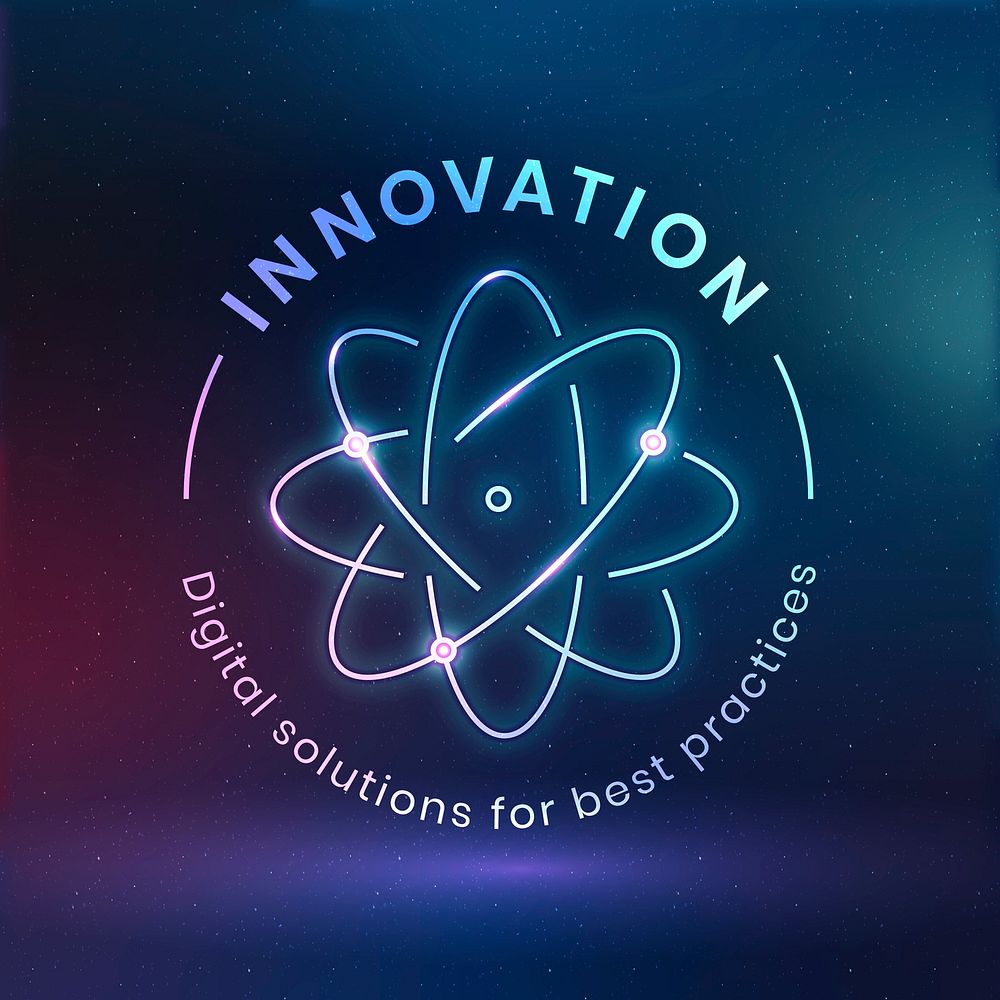 Innovation education logo with atom science graphic
