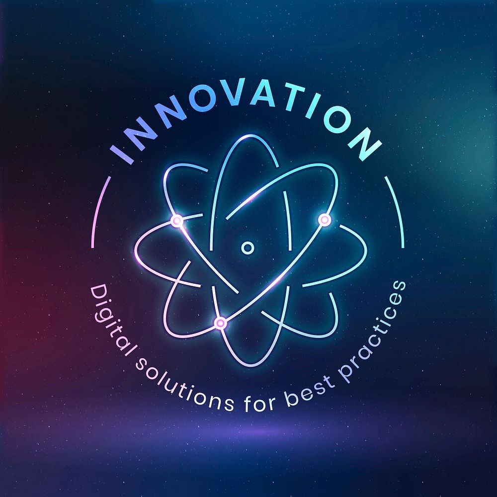 Innovation education logo template vector with atom science graphic