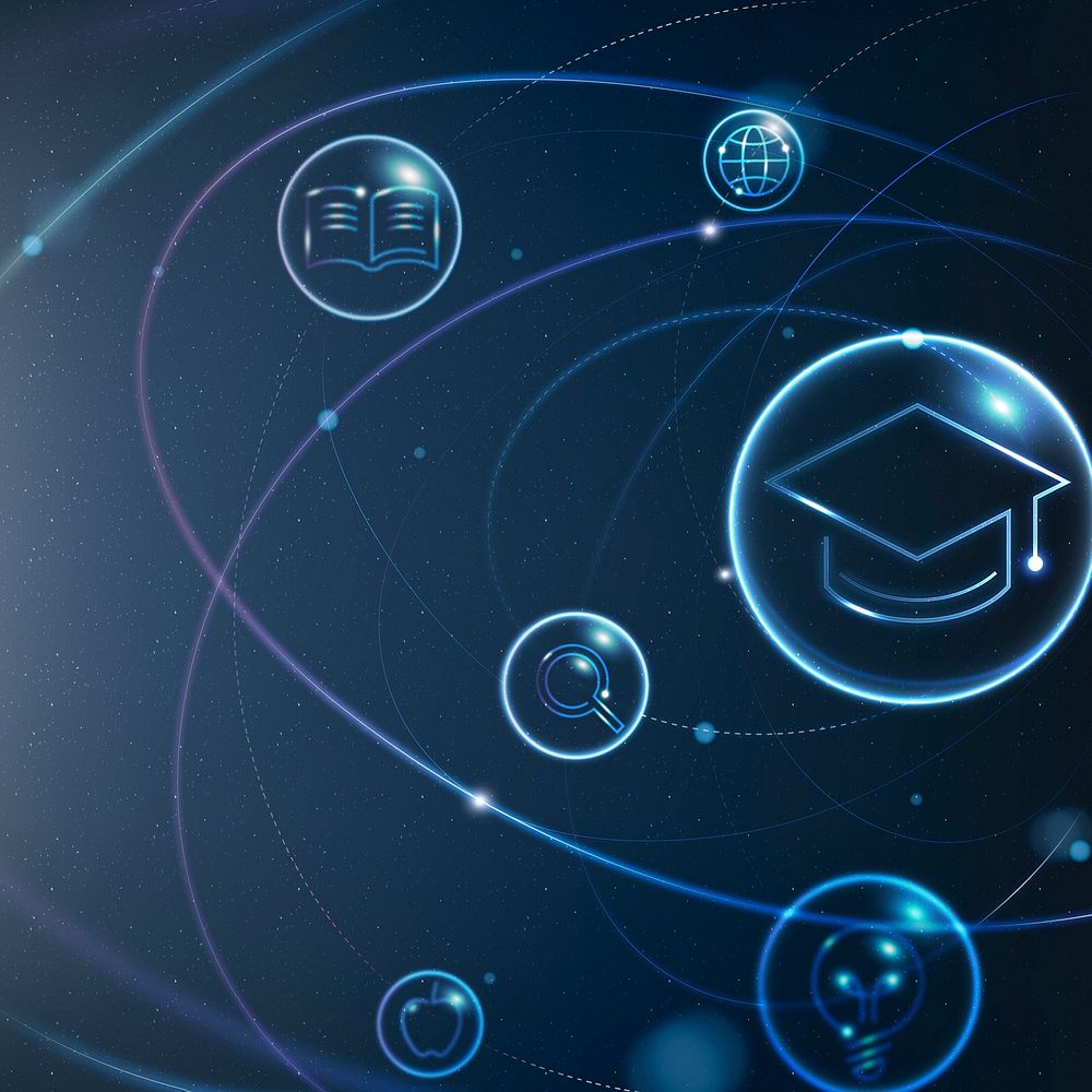 Education technology futuristic background psd in gradient blue digital remix