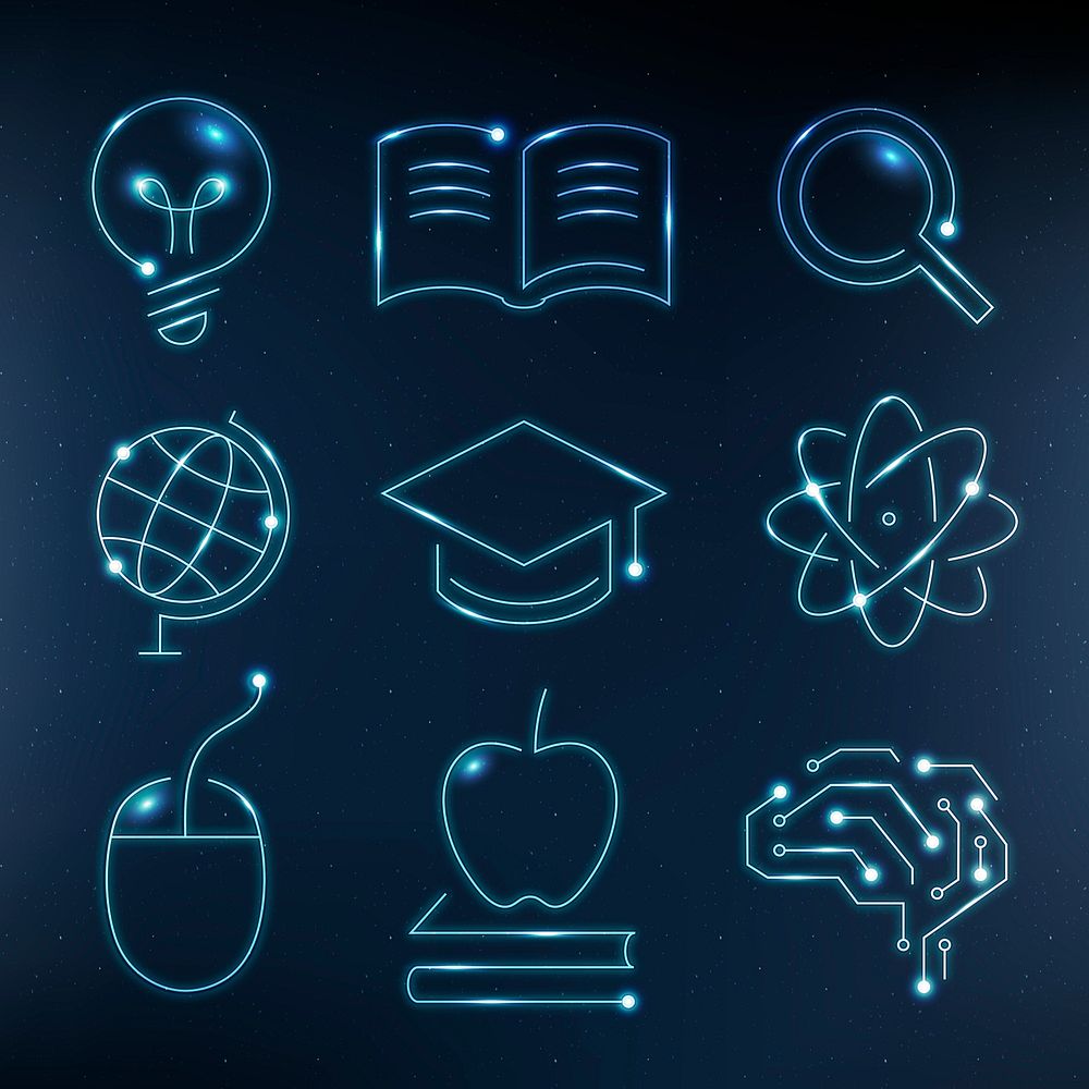Education technology blue icons psd digital and science graphic set