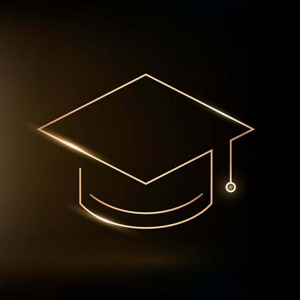 Graduation cap education icon gold digital graphic