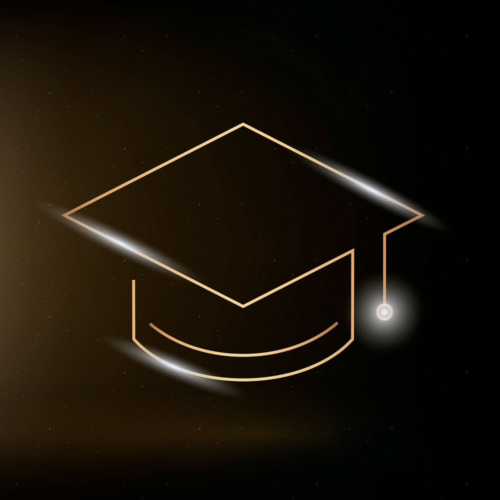 Graduation cap education icon psd gold digital graphic