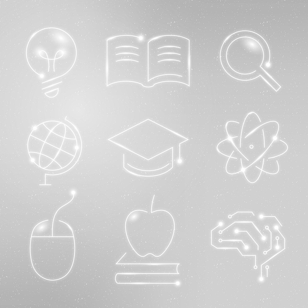 Education technology white icons psd digital and science graphic collection