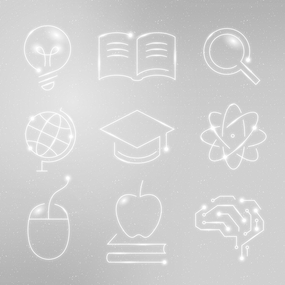 Education technology white icons vector digital and science graphic collection