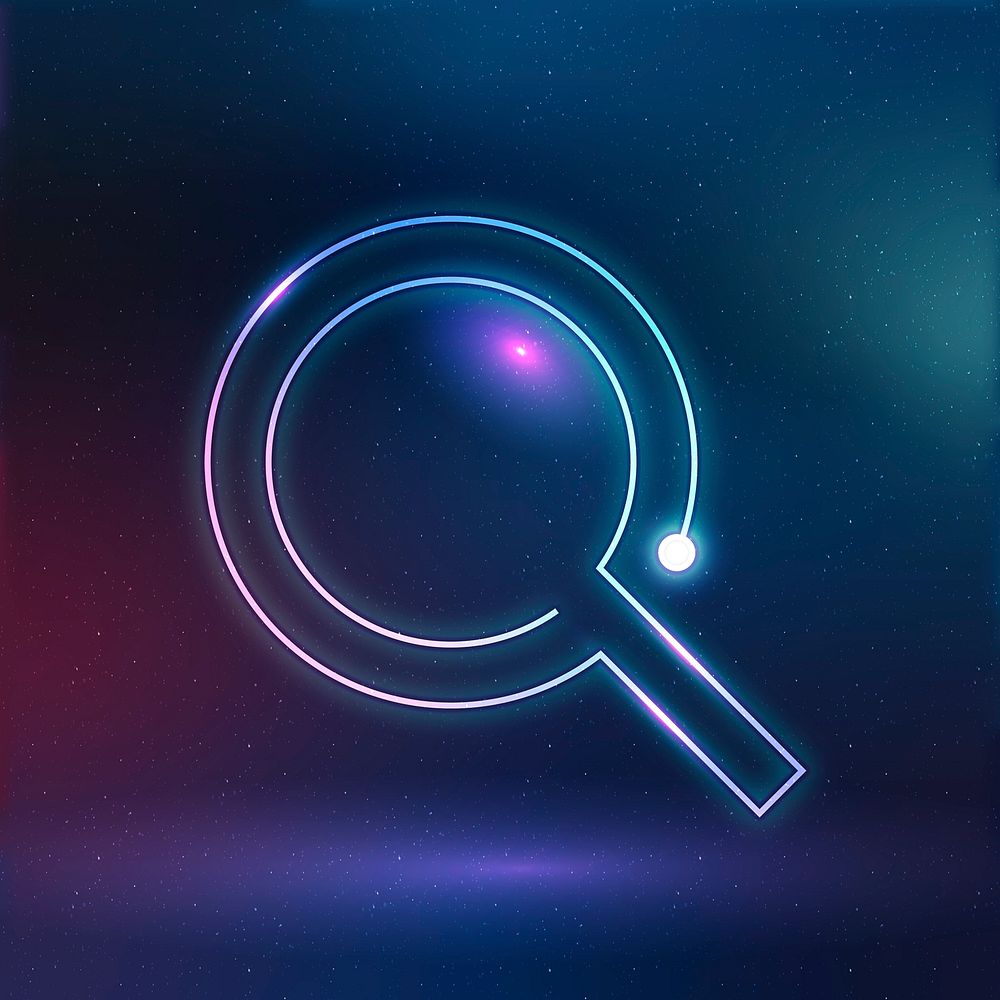 Magnifying glass education icon psd neon digital graphic