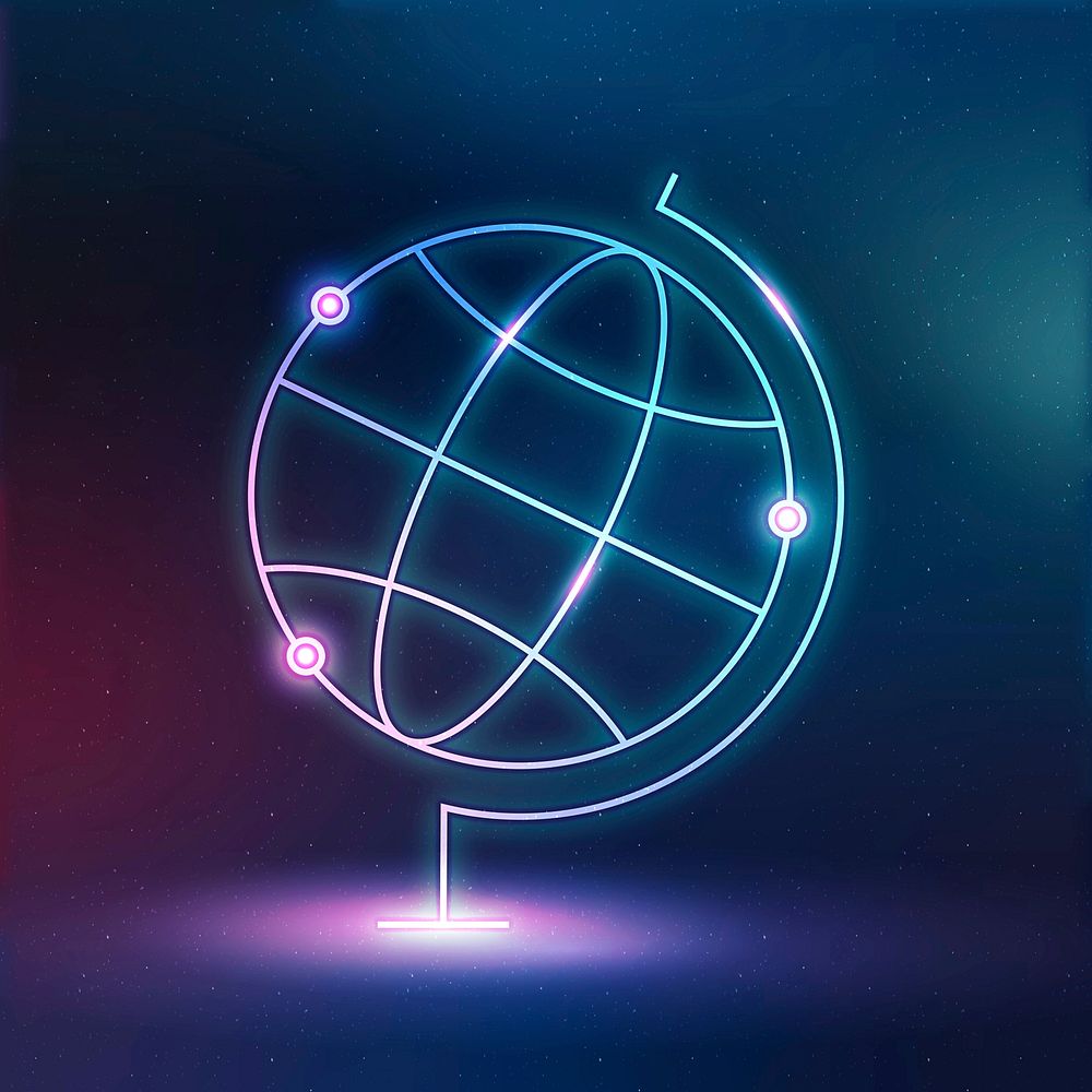 Globe geography education icon vector neon digital graphic
