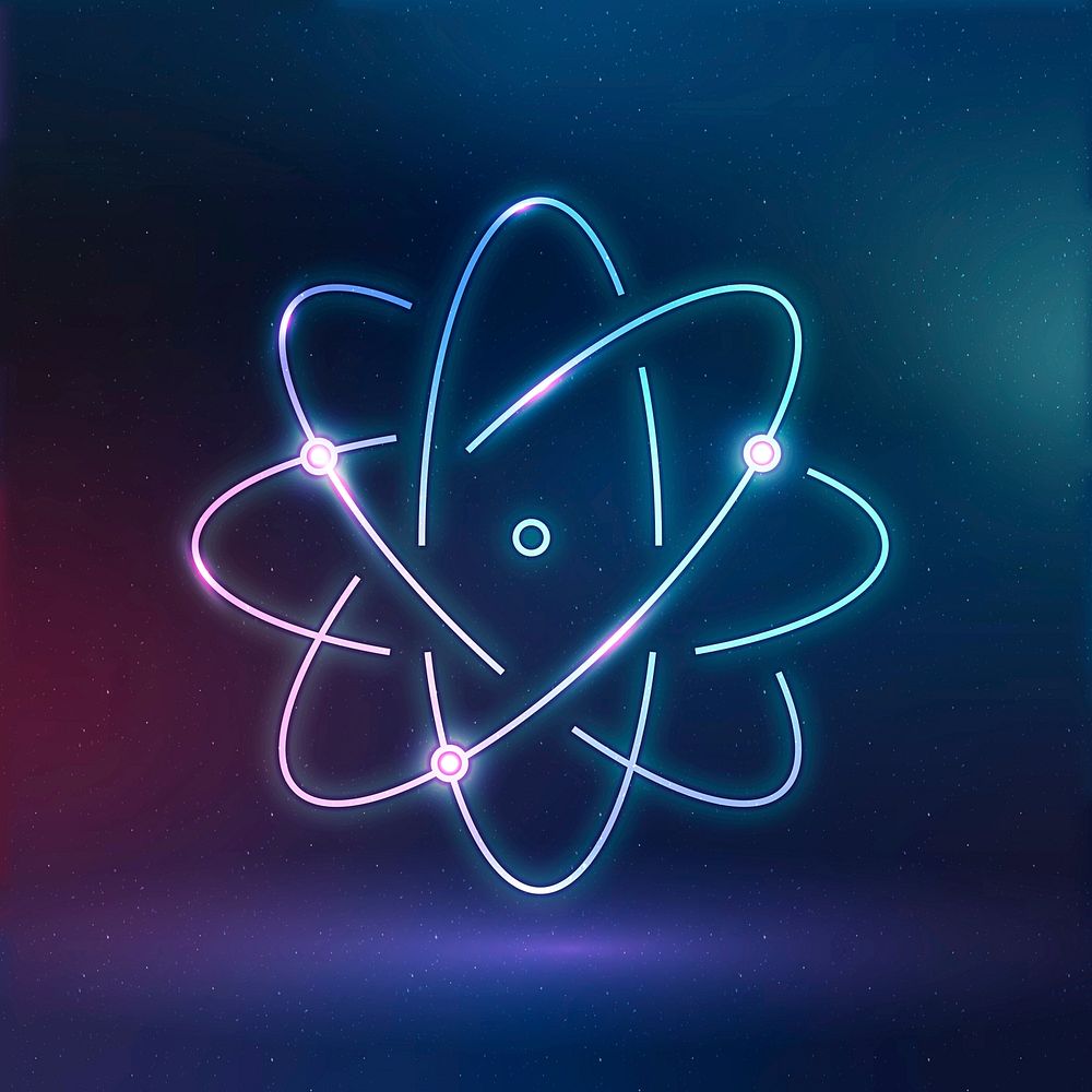 Atom science education icon vector neon digital graphic