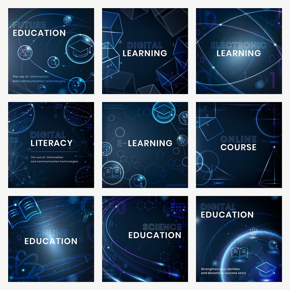 Futuristic education technology template vector social media post collection