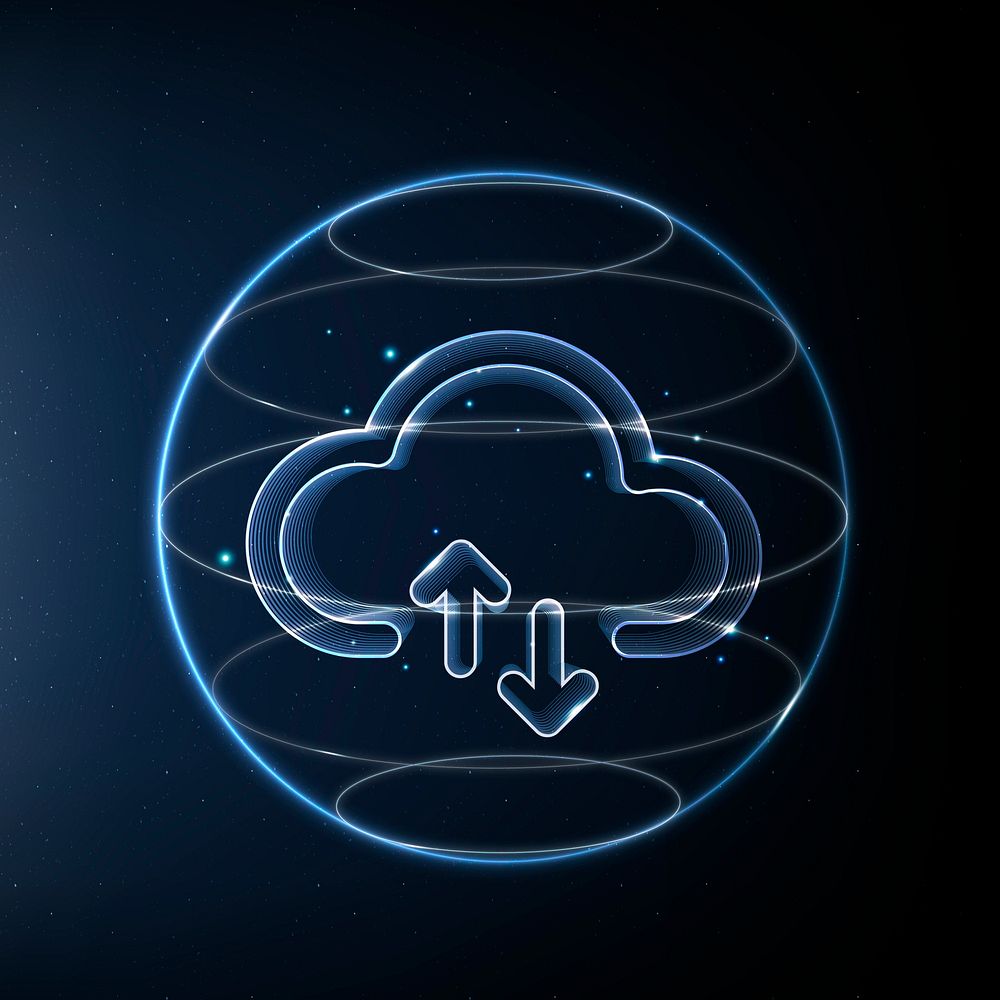Cloud network technology icon in blue on gradient background