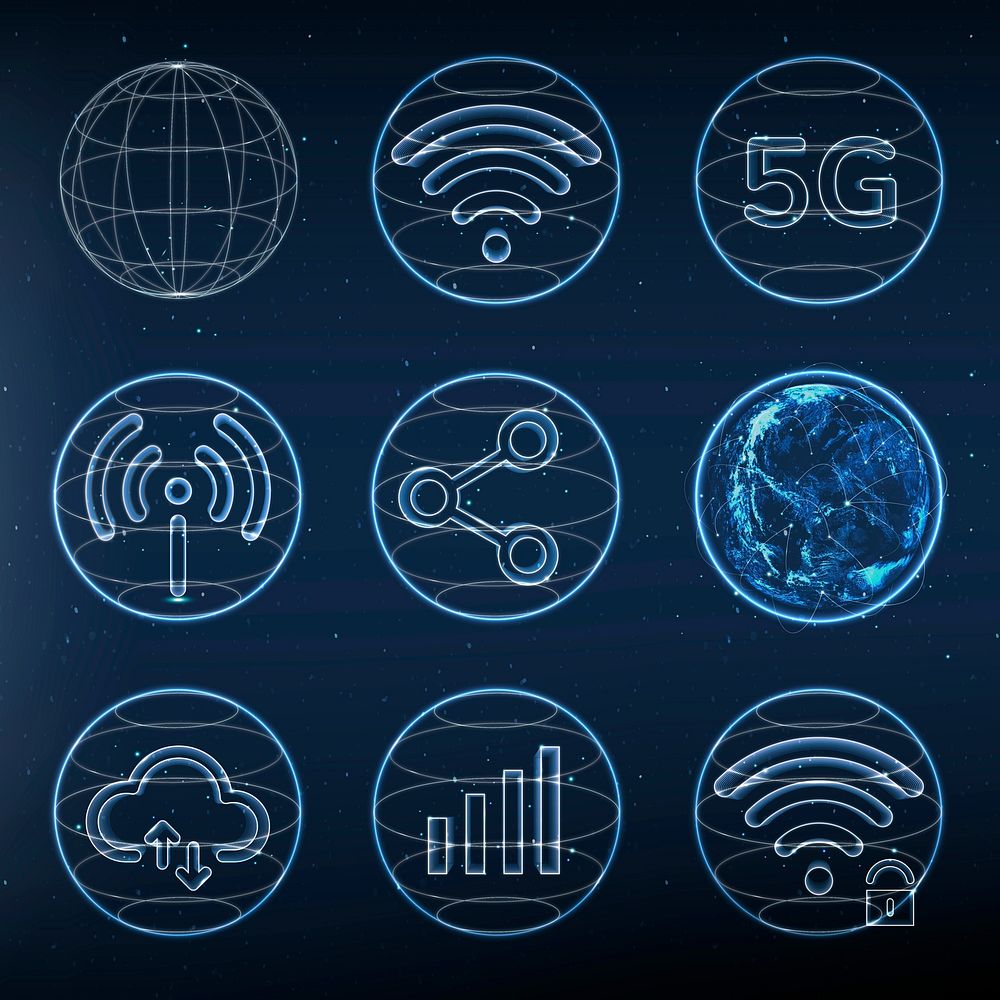 Global network technology icon vector in blue set
