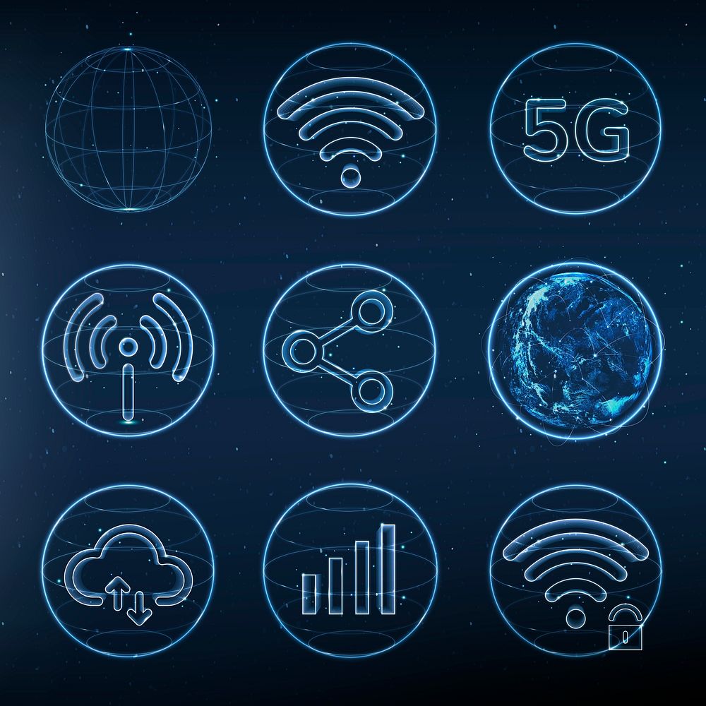 Global network technology icon psd in blue collection