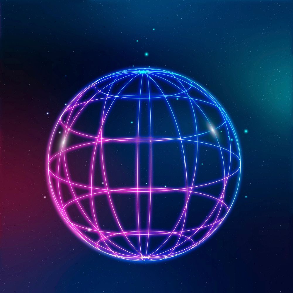 Global network technology icon vector in neon on gradient background