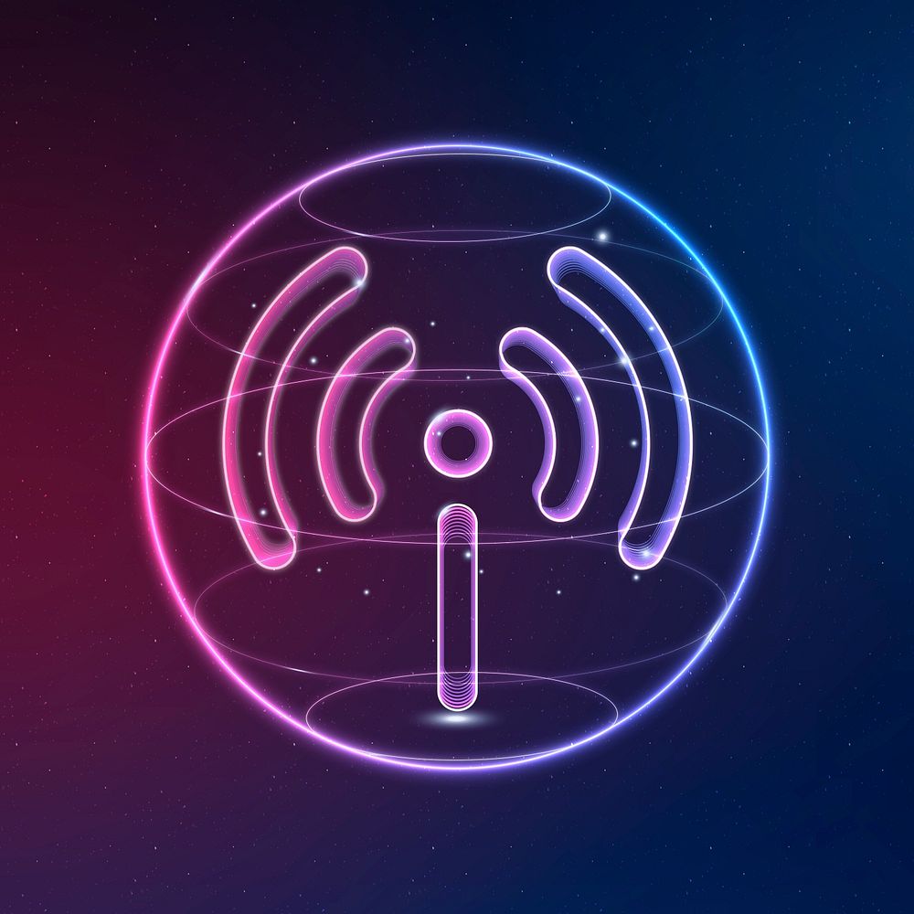 Hotspot network technology icon psd in neon on gradient background
