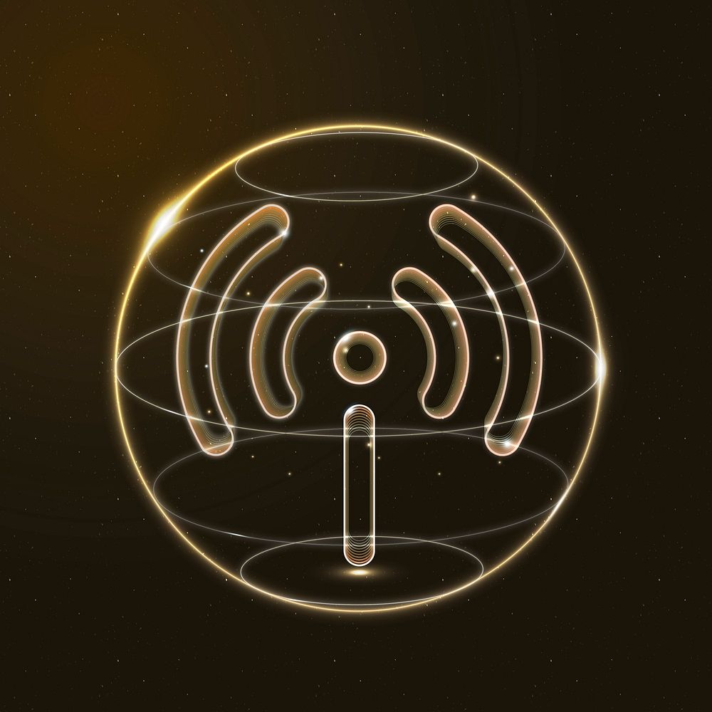Hotspot network technology icon in gold on gradient background