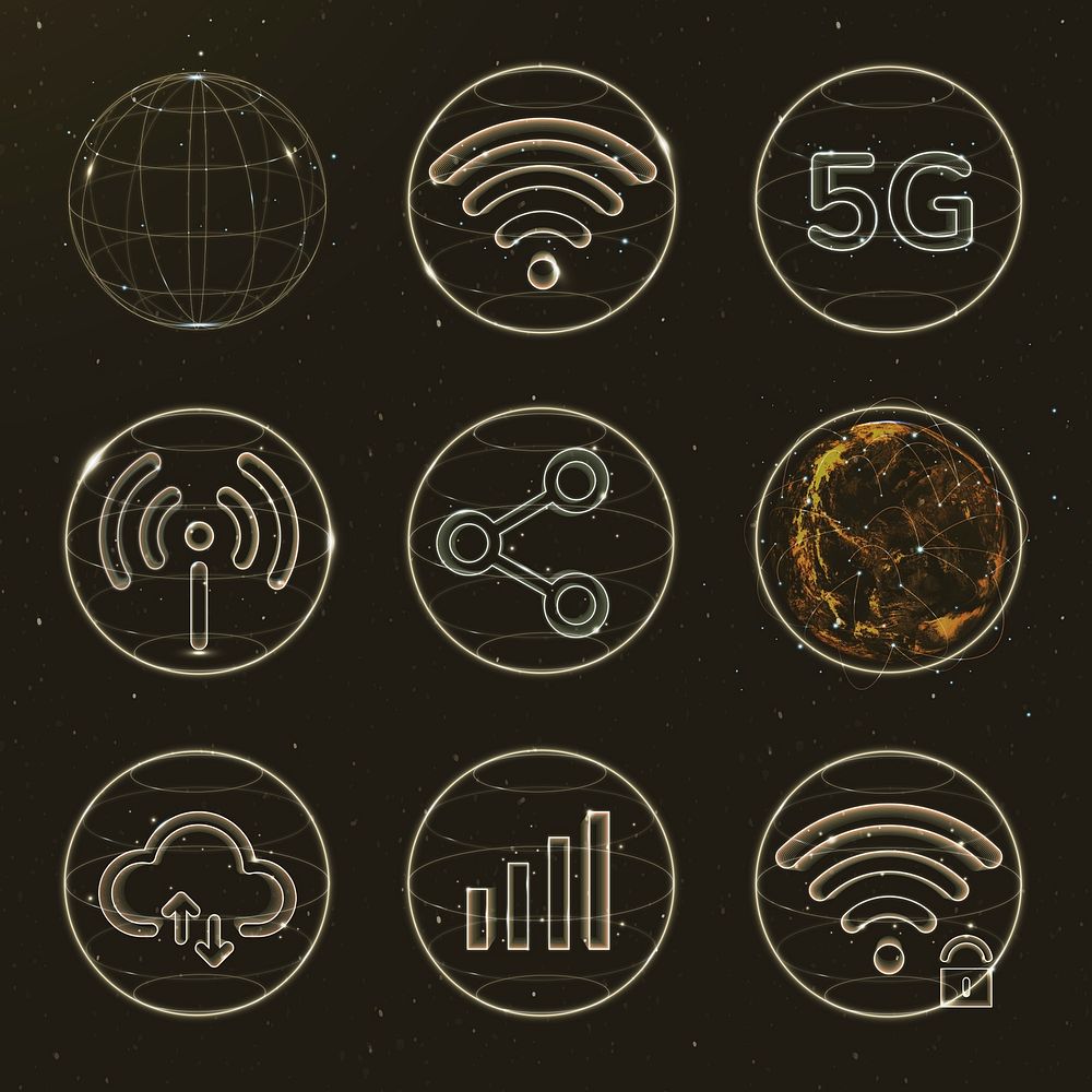 Global network technology icon psd in gold collection