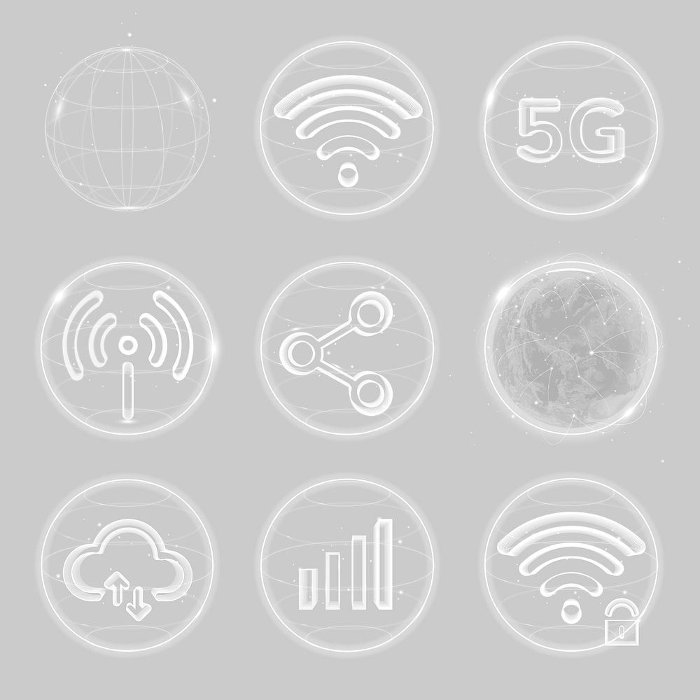 Global network technology icon psd in white collection
