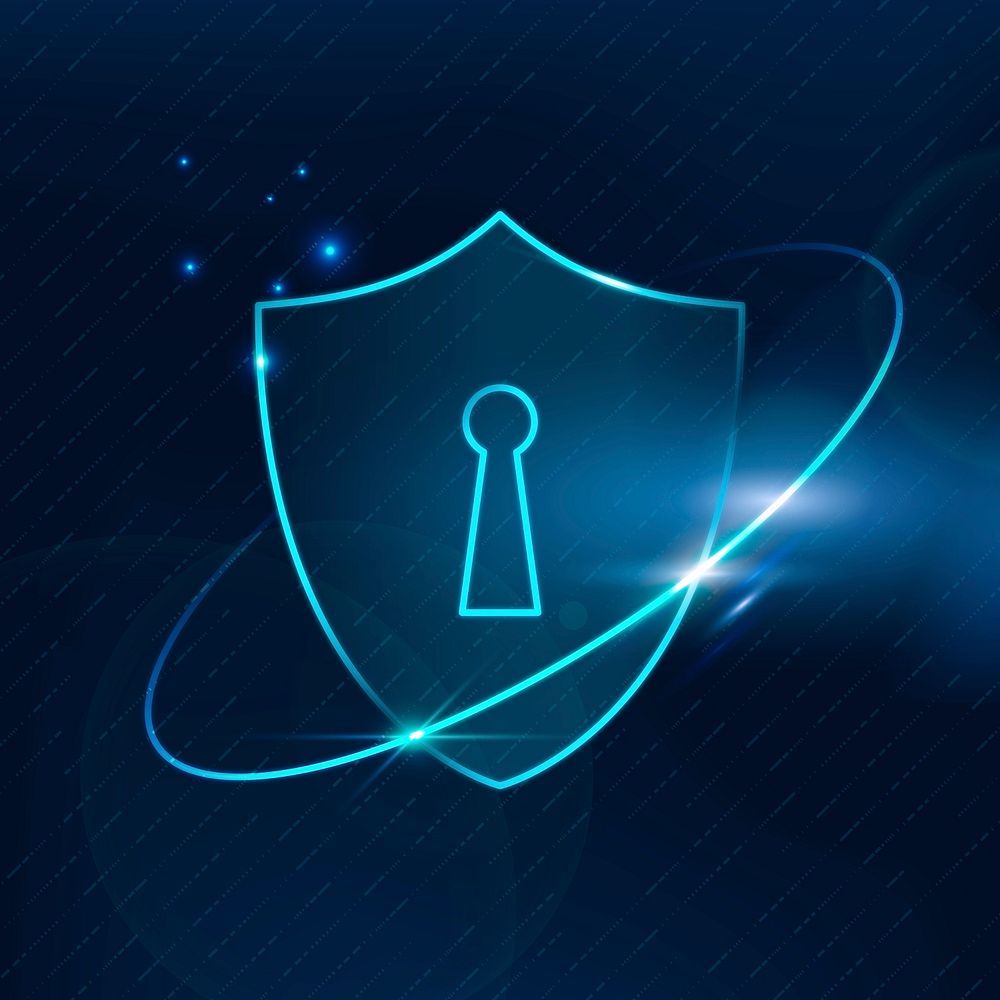 Lock shield psd cyber security technology in blue tone