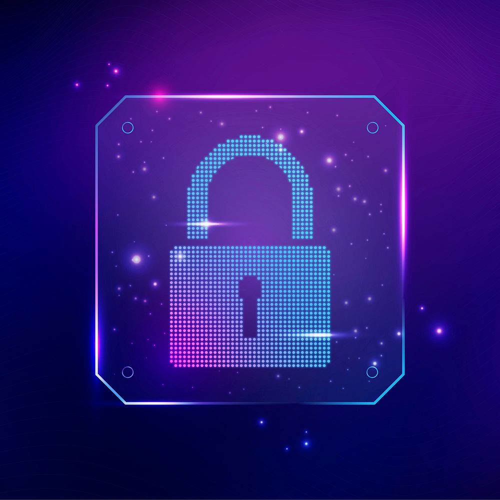 Lock cyber security technology vector in purple tone