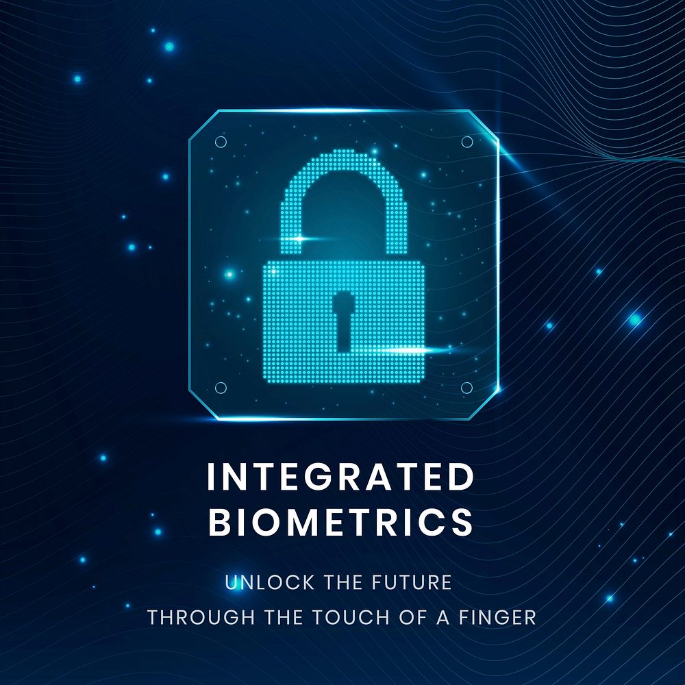 Integrated biometrics technology template vector with lock icon