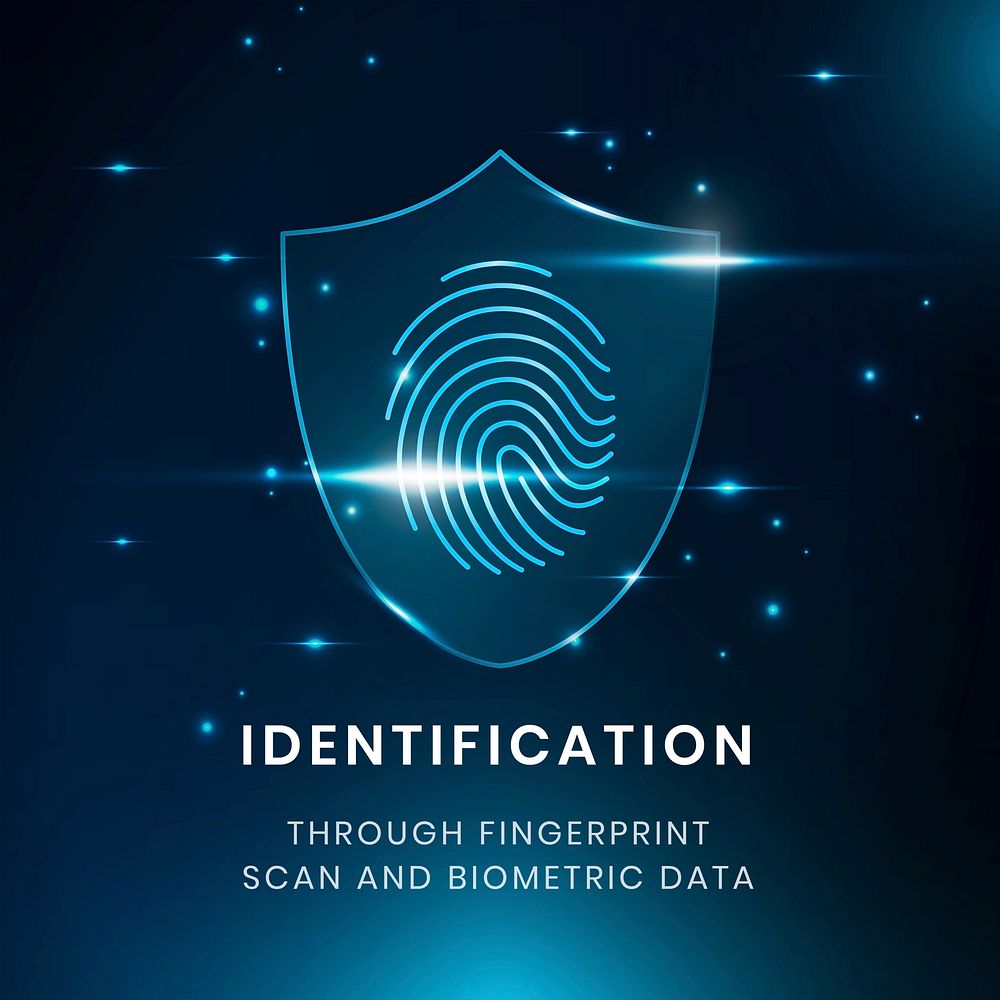 Biometrics identification technology template vector with fingerprint scanner