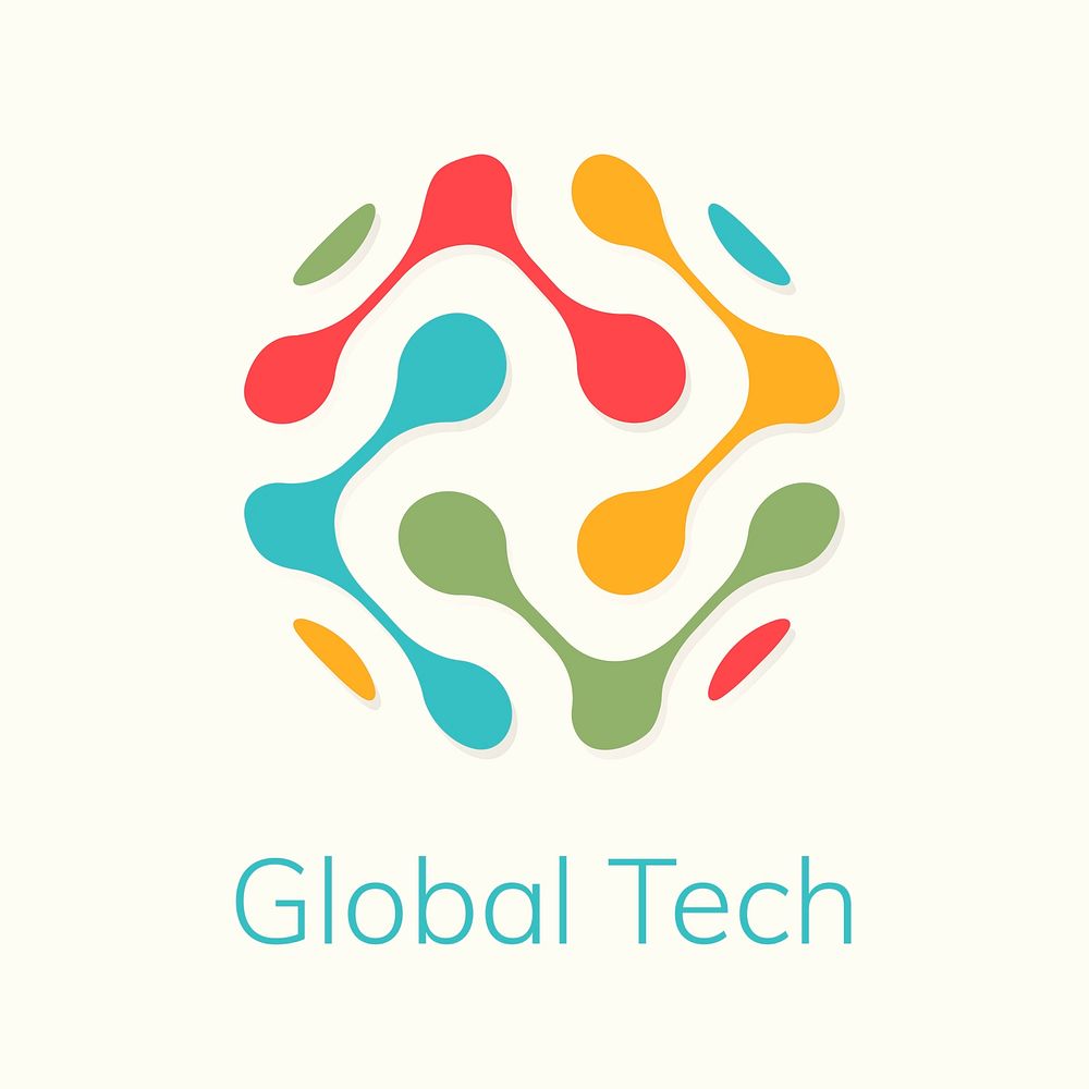 Abstract globe logo with global tech text in colorful tone