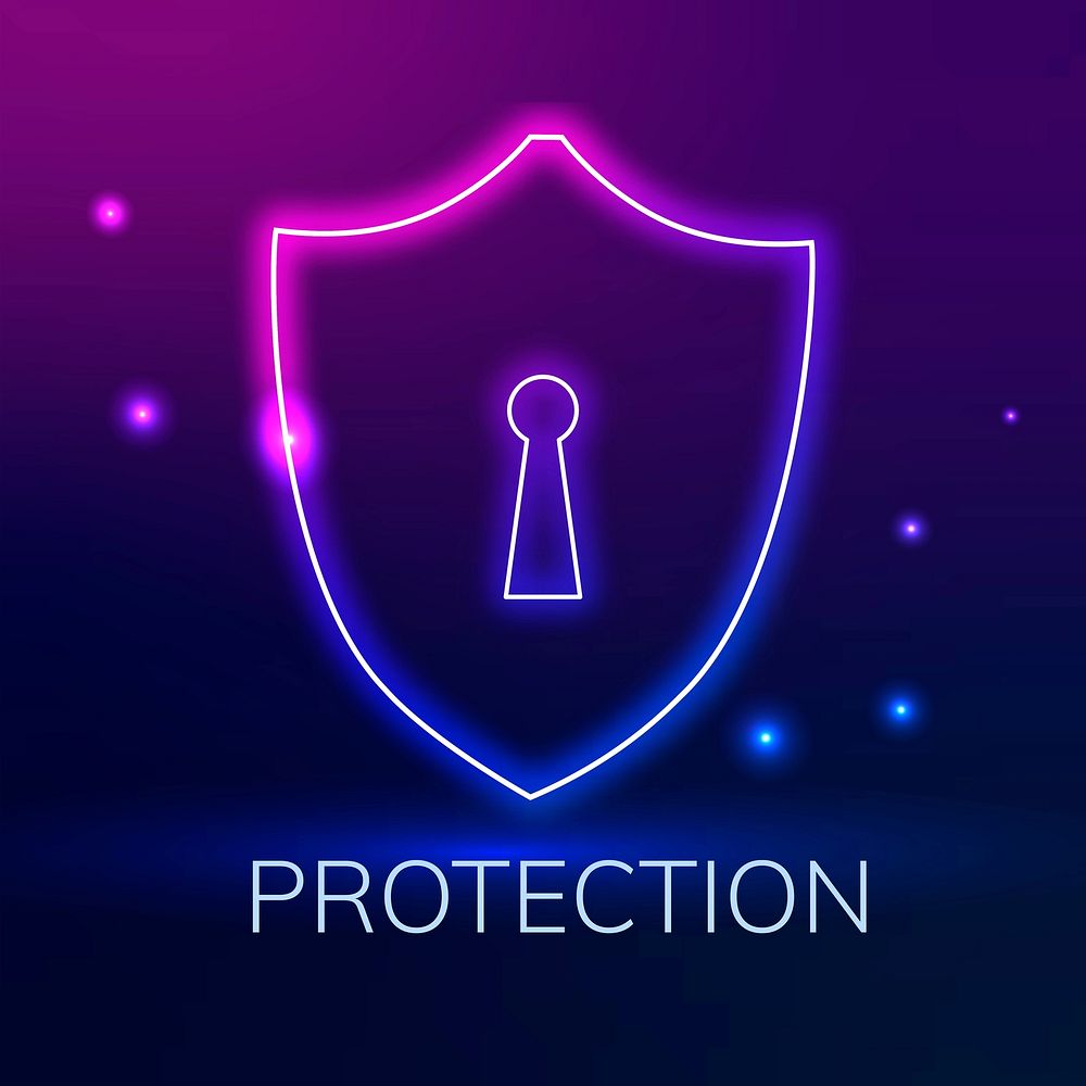 Technology logo vector with shield lock icon in purple tone