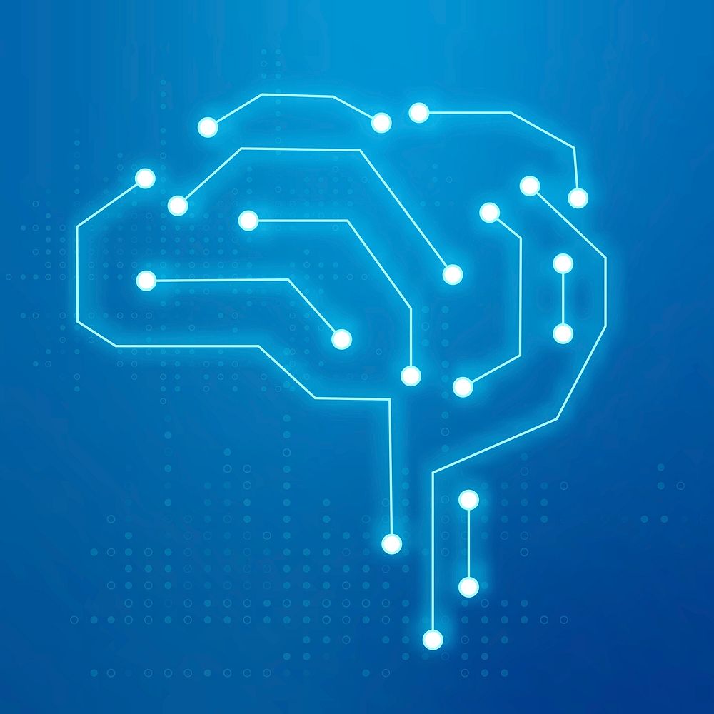 AI technology connection brain icon psd in blue digital transformation concept