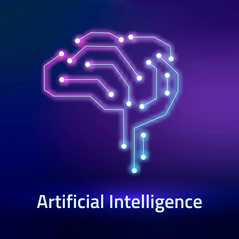 AI brain logo template vector in purple for tech company