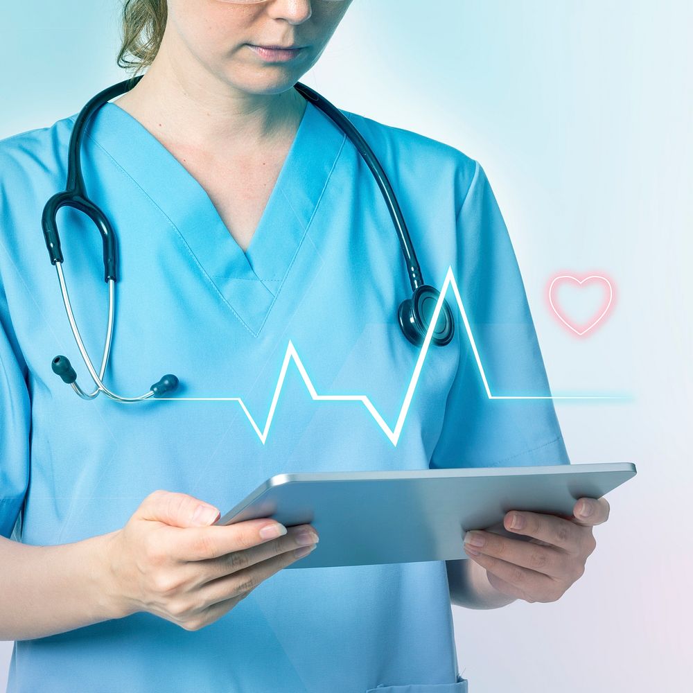 Female doctor psd mockup using tablet medical technology