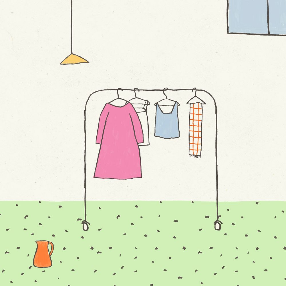 Clothing rack psd cute hand drawn home interior illustration