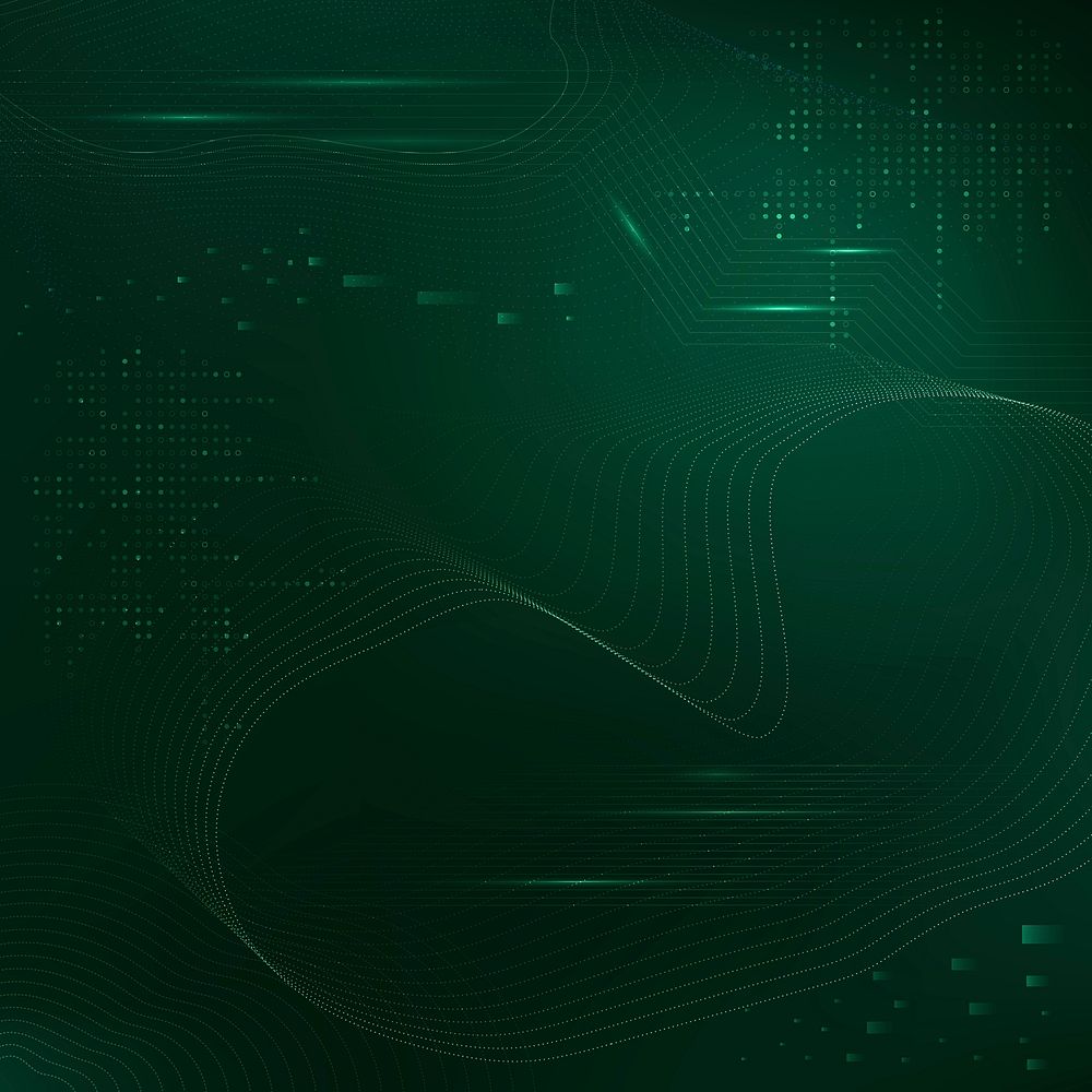 Green futuristic waves background psd with computer code technology